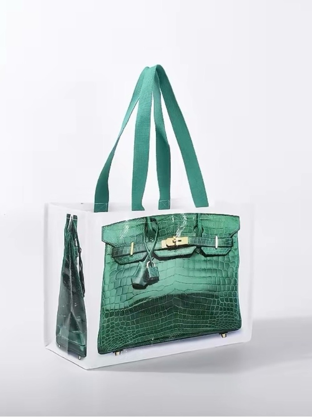 Not So Birken Green Croc-Print Tote Bag with Strap Handles